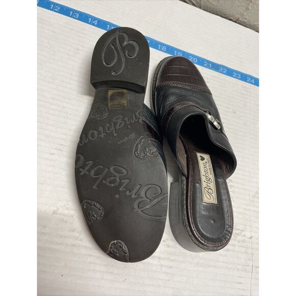 Brighton Kelsey Heart Black Brown Leather Slip On Mules Italy Womens Size 7M - Picture 5 of 5